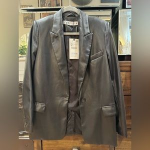 Zara New With Tags Faux Leather Blazer